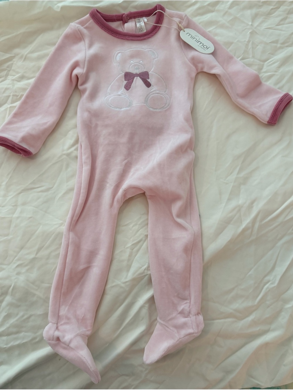 NWT Minimoi Velour Pink Footed One-Piece